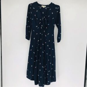 Anthropologie Tylho Acadie Tie Neck Midi Dress Prairie Flora Size XS